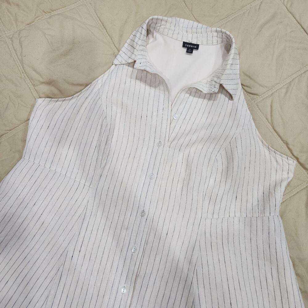 Torrid Vintage Cream Linen Pinstripe Dress Sleeveless Midi Plus Size 2 / 2X